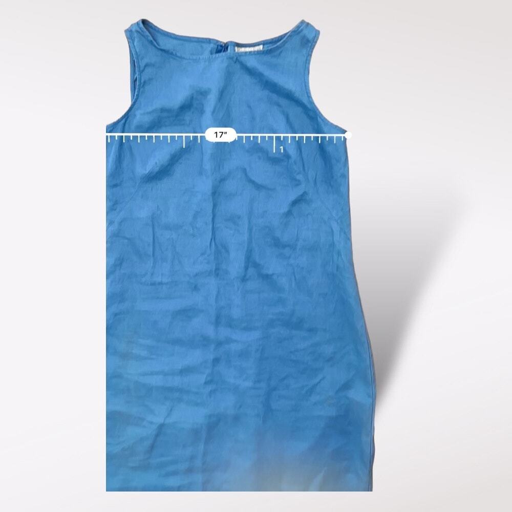 Casual Corner Blue‎ Linen Maxi Dress Size 6 Vintage Classic Coastal Boho Minimal - Picture 3 of 9